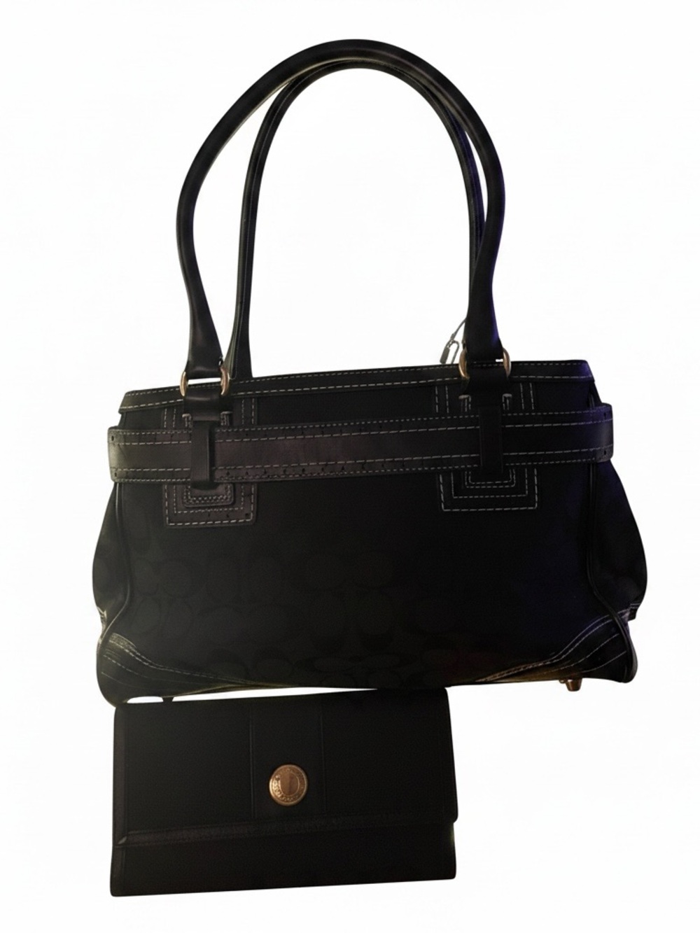 Coach Black Signature C Jacquard Handbag & Matching Wallet Set - Picture 3 of 17
